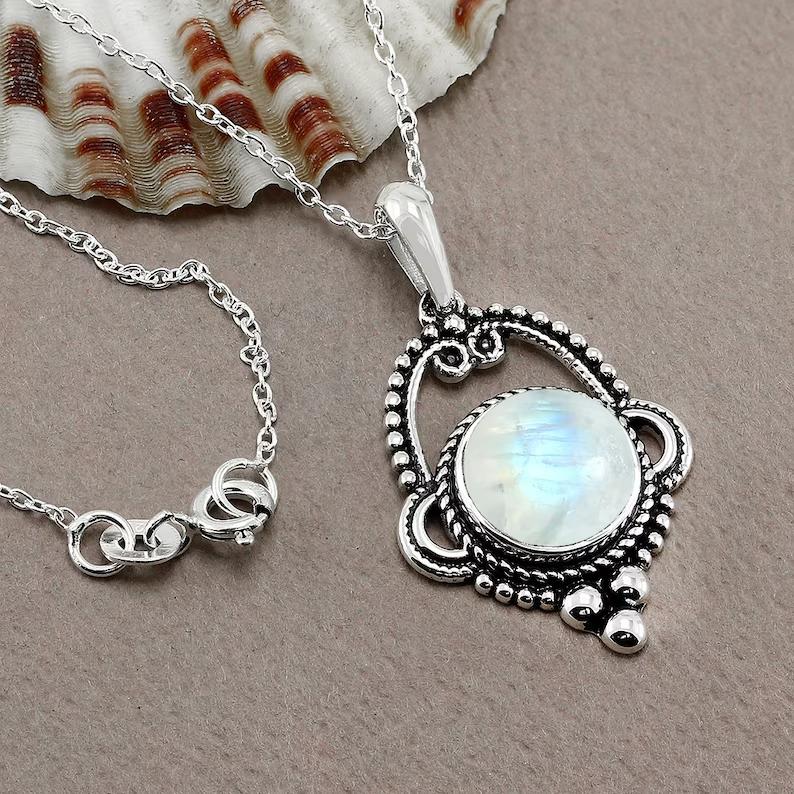

Rainbow Moonstone Pendant - Sterling Silver Pendant - Handmade Boho Pendent