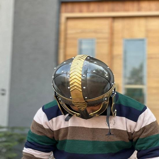 Viking Norseman Nasal Helmet Brass Steel Medieval Wearable LARP Halloween Armor