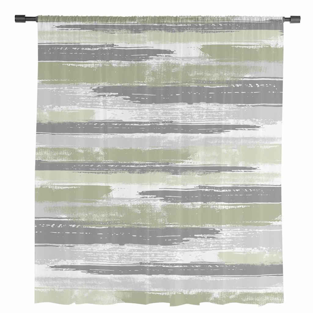 Geometrische Linienmalerei Salbeigrün Transparente Vorhänge zur Wohnzimmerdekoration Fenstervorhänge Küche Tüll Voile Organza Vorhänge