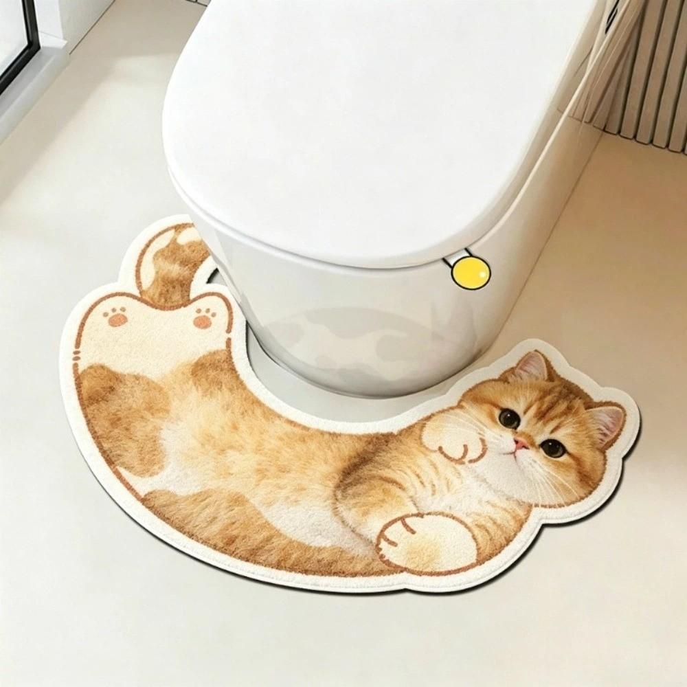 Cartoon Cat Pattern U-Shaped Bath Mat Cozy Absorbent Mat Convenient Toilet Foot Mat Home Decor