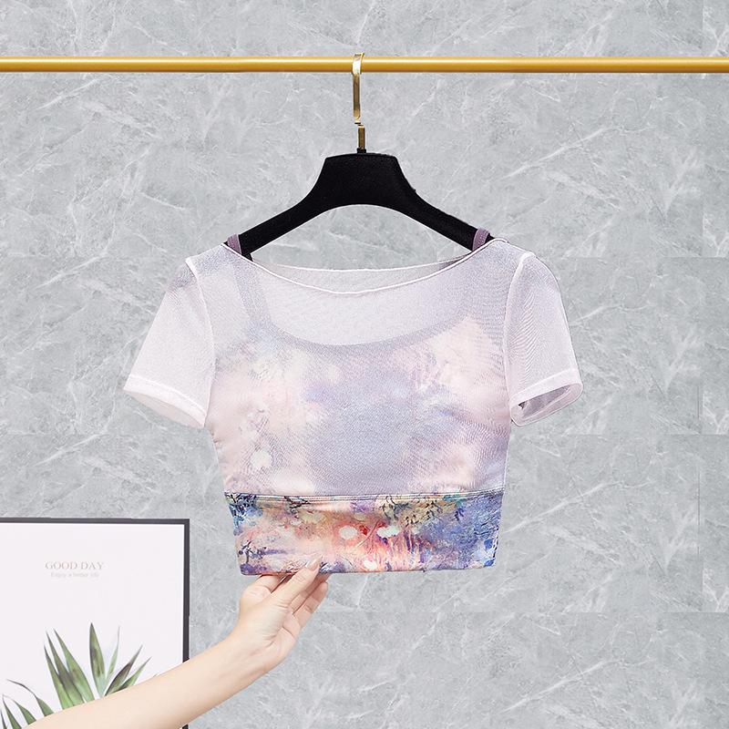 Spring/Summer Retro Chinese Style Mesh Layered Yoga Tank Top for Women