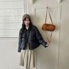 Womens Short Puffer Jacket With Knit Collar White Duck Down Winter Coat Petite Women