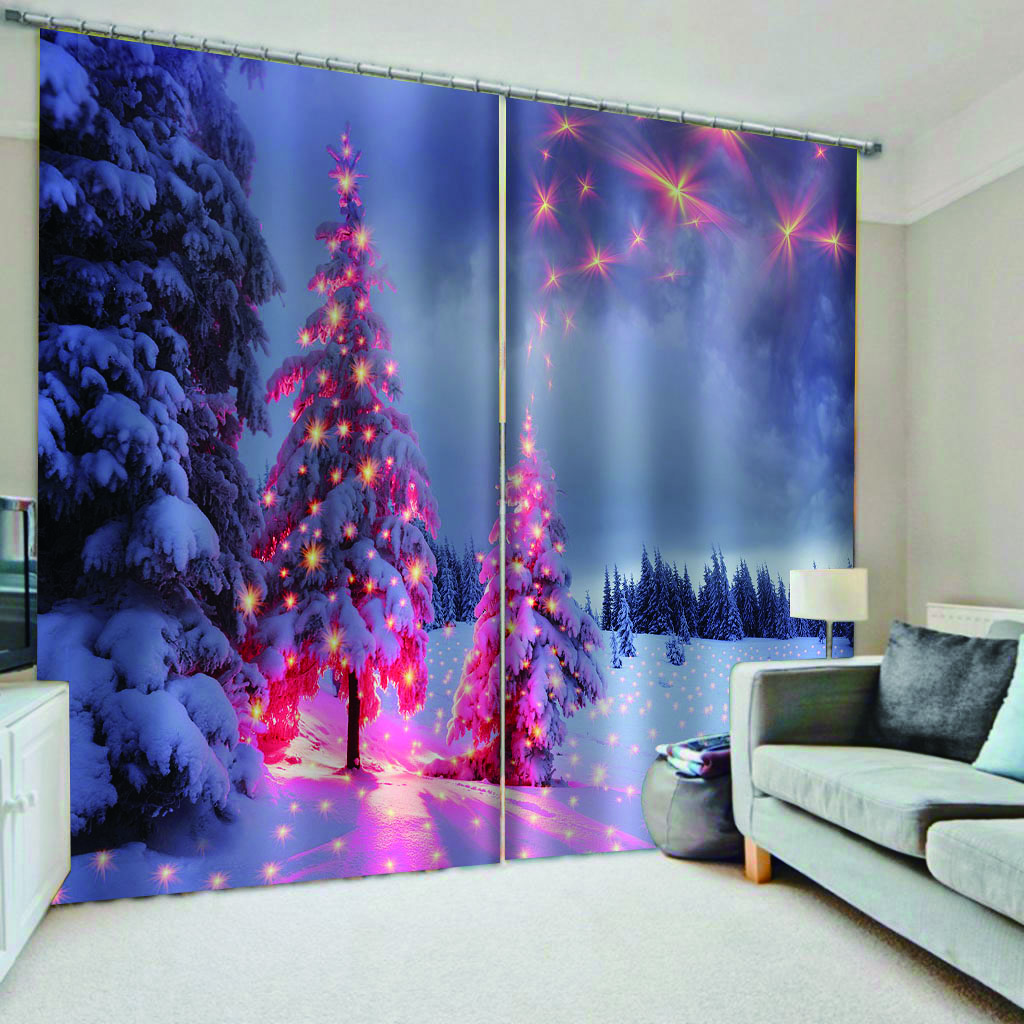 Cartoon Christmas Happy New Year Star Red Ball Window Curtains Blinds for Living Room Bedroom Kitchen Door Home Decor 2 Panels