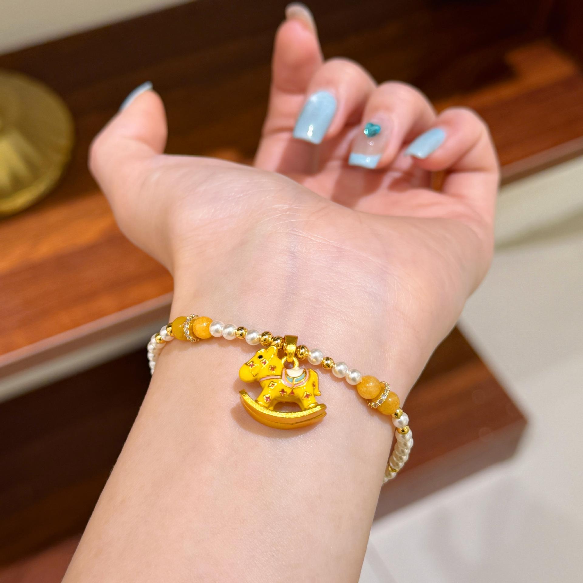 

Желтая эмалевая жемчужная подвеска-качалка - Легкая роскошь, высокий класс, цепочка для ключицы