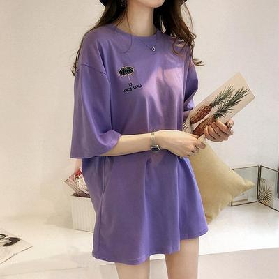 Plus Size Women Umbrella Embroidery Short Sleeve Overiszed Loose Cotton T-shirt