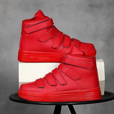 Mens Red High Top Sneakers Man Thick Sole Casual Shoes Streetwear Hip Hop Skateboarding Shoes Men Shoes Black Leather Sneakers