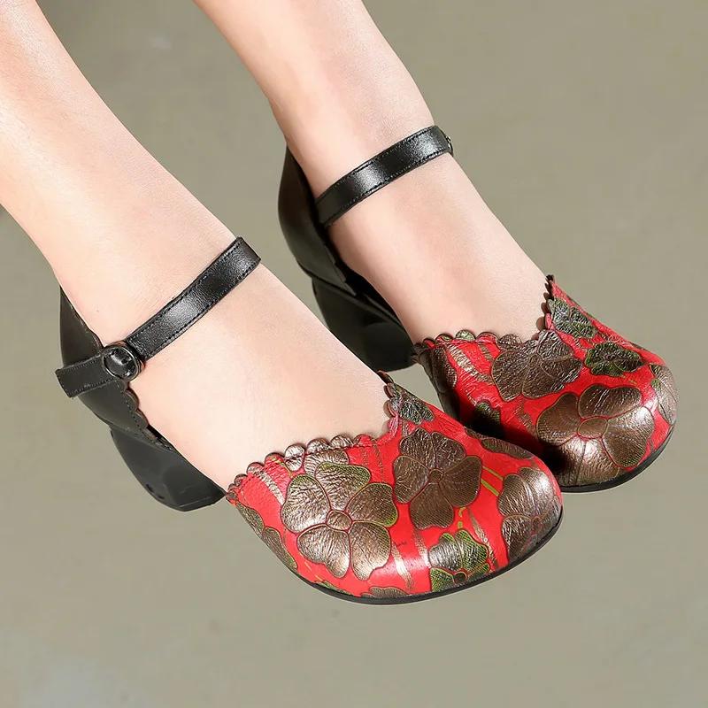 Retro Fashion Corium Single Shoes for Women 2025 Spring/Summer/Autumn New Soft Top Thick Heels Middle and Old Age Mom Shoes