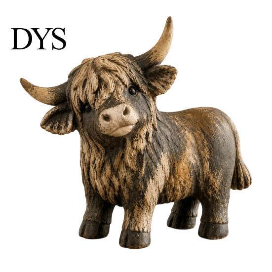 Decorative Accents for Living Room Farmhouse Highland Cow Figurine, Resin Scottish Bull Statue, Rustic Retro Animal Sculptures Tabletop Ornament,