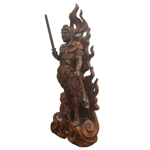 Standing Acala Statue, Carved from Premium Natural Boxwood (Antique Finish), Guardian Deity for Those Born in the Year of the Rooster (21.5cm H x 8cm