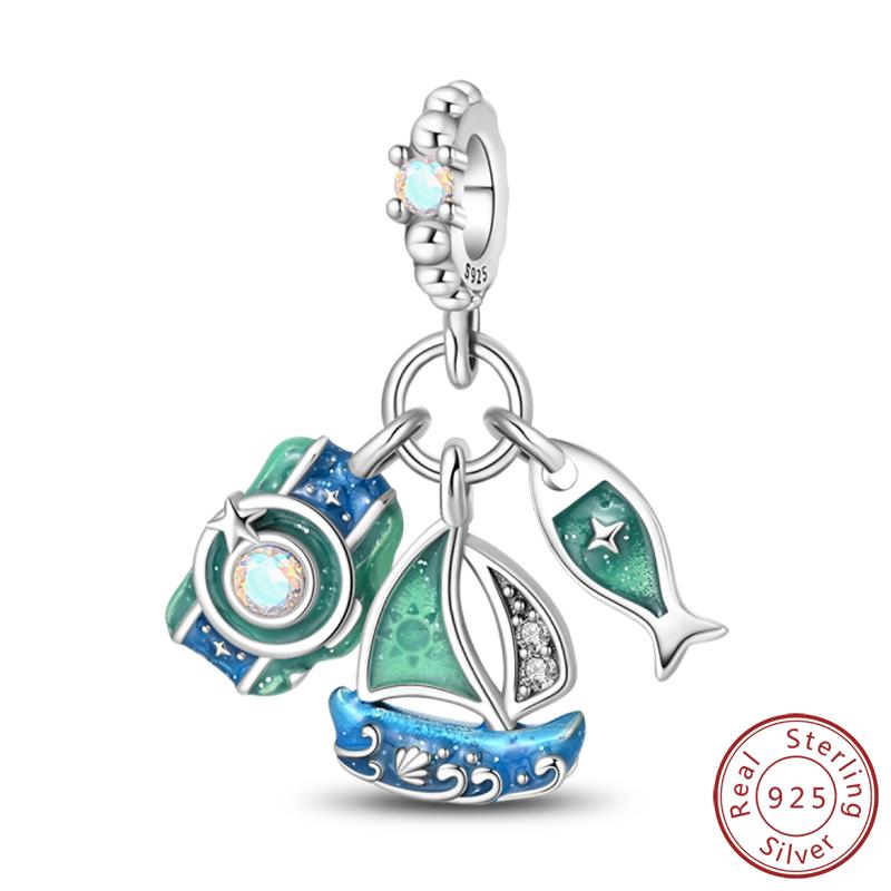 

100% 925 Silver Charms Pendant Airplane Beach Sailing Hat Sun Energetic Attractiveness Design For Fine Jewelry Making