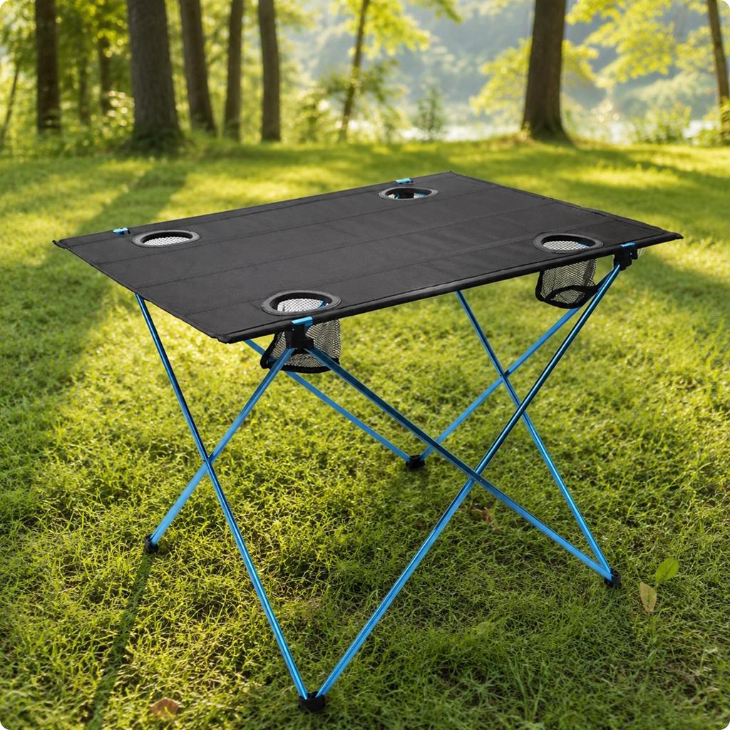 Easy to Set up Portable Outdoor Table with Mesh Storage Pockets Foldable