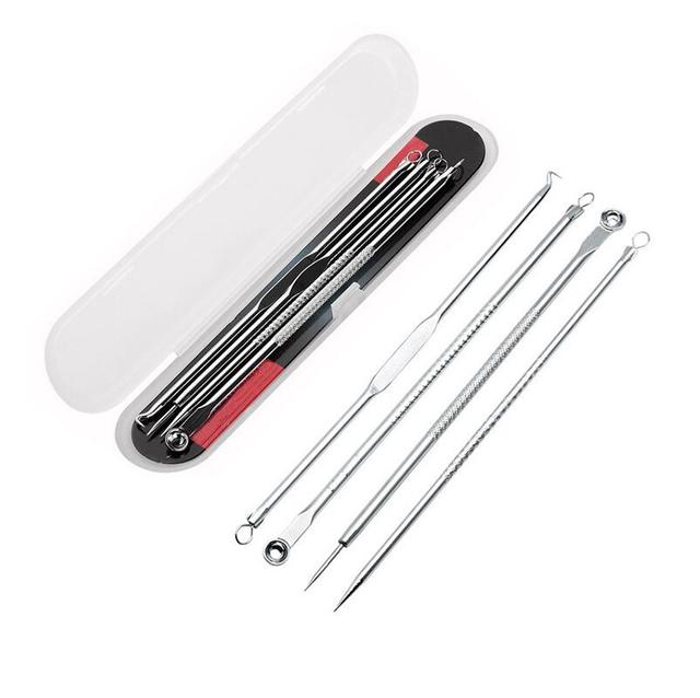 4pcs/set  Stainless Steel Blackhead Remover Tool Kit Face Massage Whitehead Pimple Spot Comedone Acne Extractor Face Massager