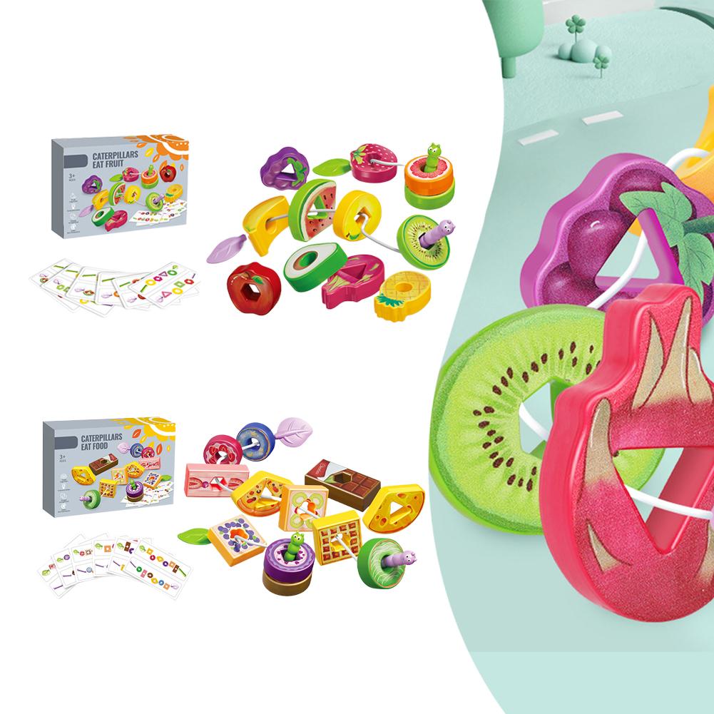 Wooden Animals Caterpillar Eat Fruits String Threading Beads Toddler Preschool Activities Lacing Toys For Kids X5Y4