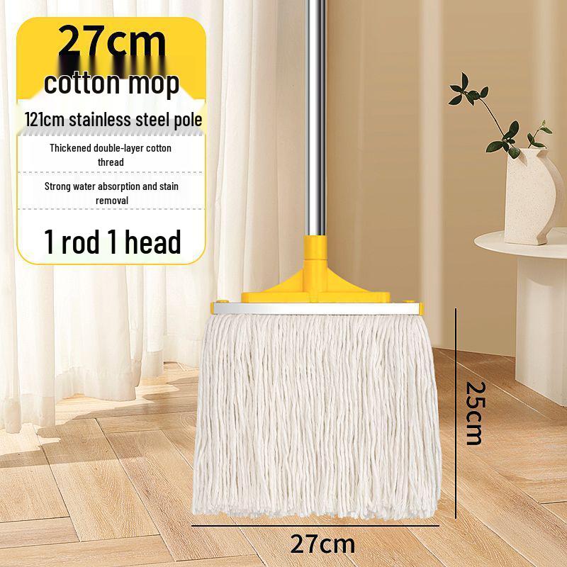 Stainless Steel Cotton Mop with Thickened Dual Use for Dry and Wet Mopping - Extended Long-Handle Broom for Home or Office Cleaning.