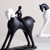 Abstract Man Black White Horse Figurine Modern Minimalist Artistic Horse Statue Resin Sculpture Home Office Desktop Decoration Ornament