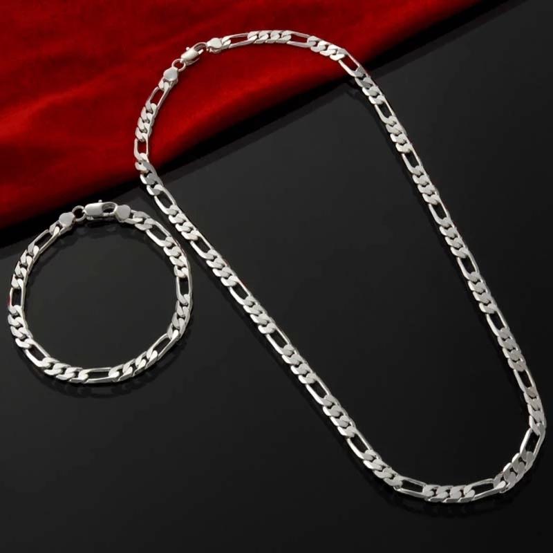 

Noble New Arrive 925 Silver 4MM Chain for Men Women Bracelet Necklace Jewelry Set Lady Christma Gifts Charms Wedding 40cm and 20cm