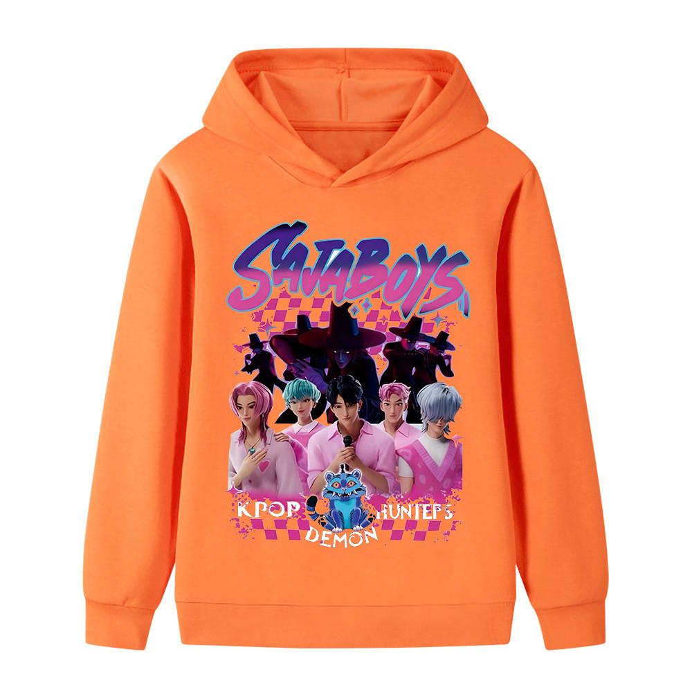 

B1229 Дитячий Хлопчики Дівчата Sajaboys Kpop Румі Зої Міра Принт Худі з Довгими Рукавами 170cm помаранчевий