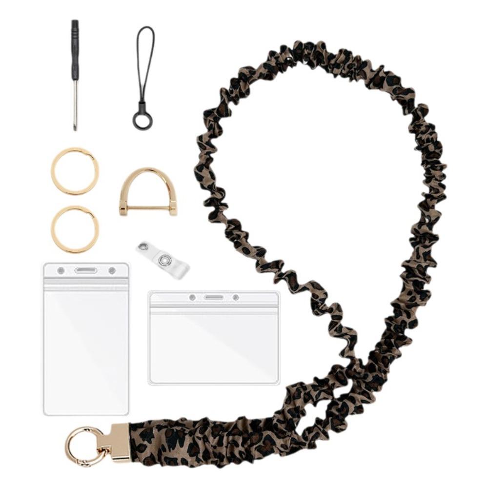 

Stretchy Scrunchie Style Retractable Lanyard Set Elastic Key Lanyard Office Gift Leopard Set 1