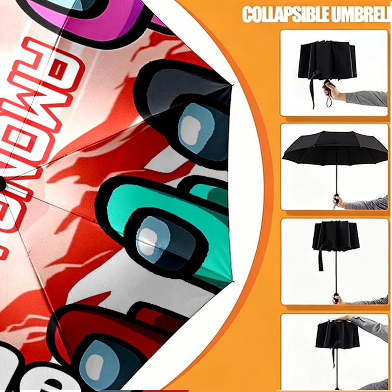 Custom Name Personalized Among Us Print Umbrella, Auto Open Close, 8‑Rib Sturdy Frame, Commute Camping Hiking Use, Birthday Gift