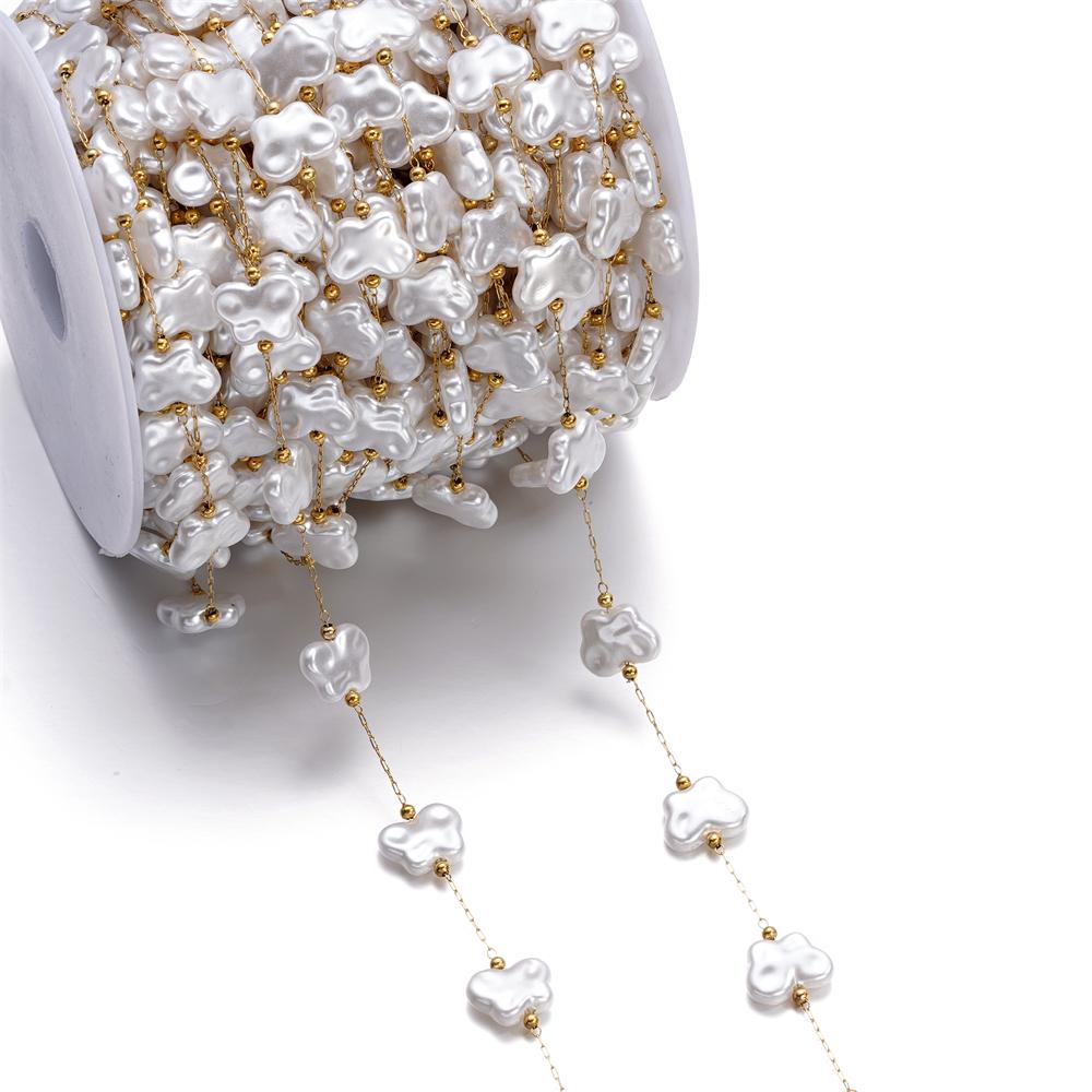 1Meter Gold Color Stainless Steel Imitation Pearl Beads Chain for DIY Necklace Bracelet Anklet Findings Jewelry Making Supplies