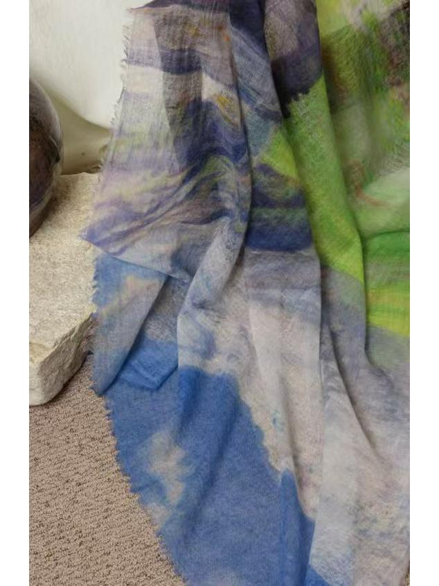 Cloud Mist Cashmere Scarf - 200 Count, Printed Square, Thin Neck Warmer (YRC5259)