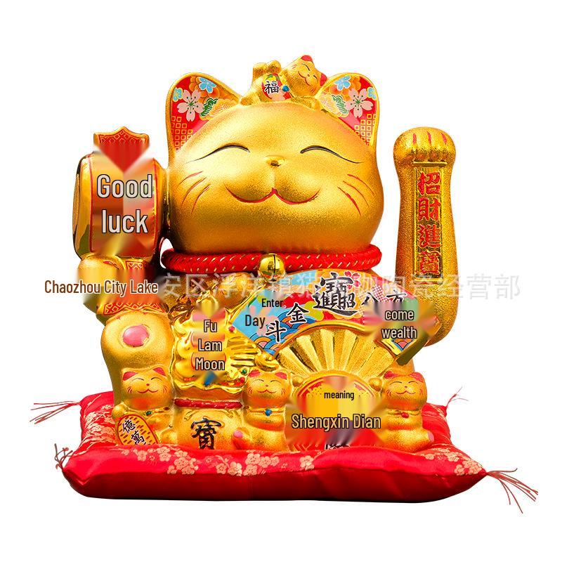 Ceramic Lucky Cat Figurine with Waving Hand – Customizable Gold Shop Gift for 2026 Opening Ceremony