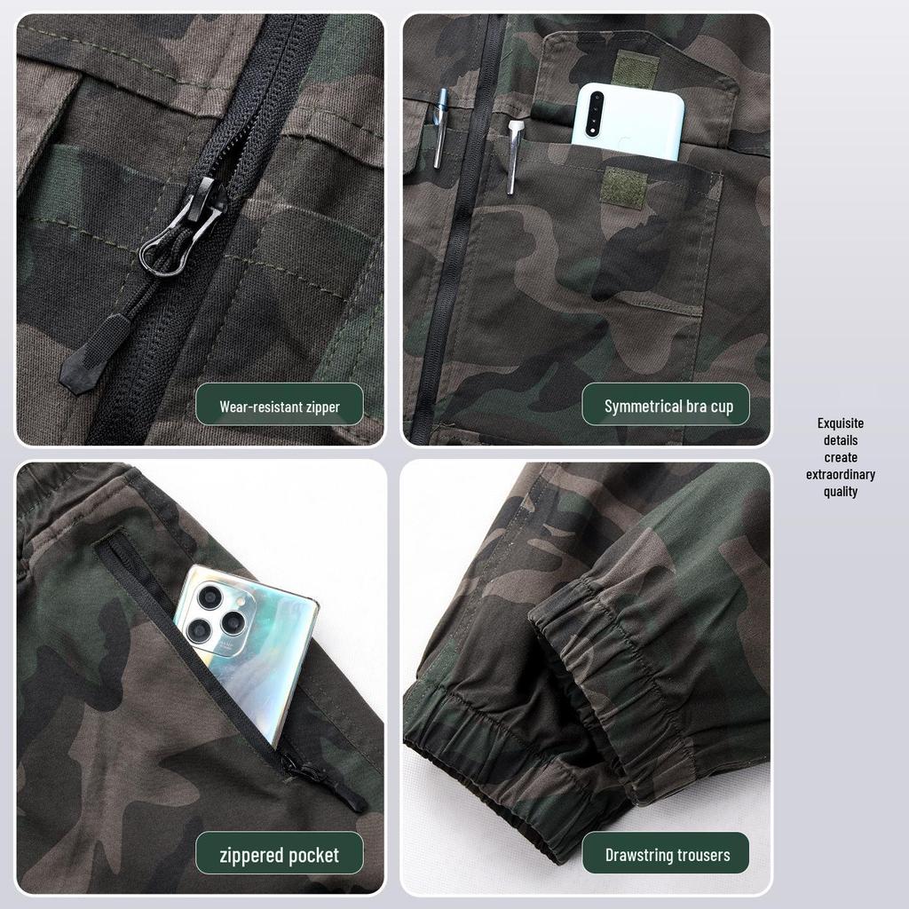 Men's Camouflage Workwear Set: Elastic, Anti-Scald, Wear-Resistant for Spring/Autumn - Ideal for Auto Repair & Welding.