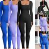 Spring Summer Ribbed Square Neck Butt-Lifting Slim Yoga Jumpsuit for Women