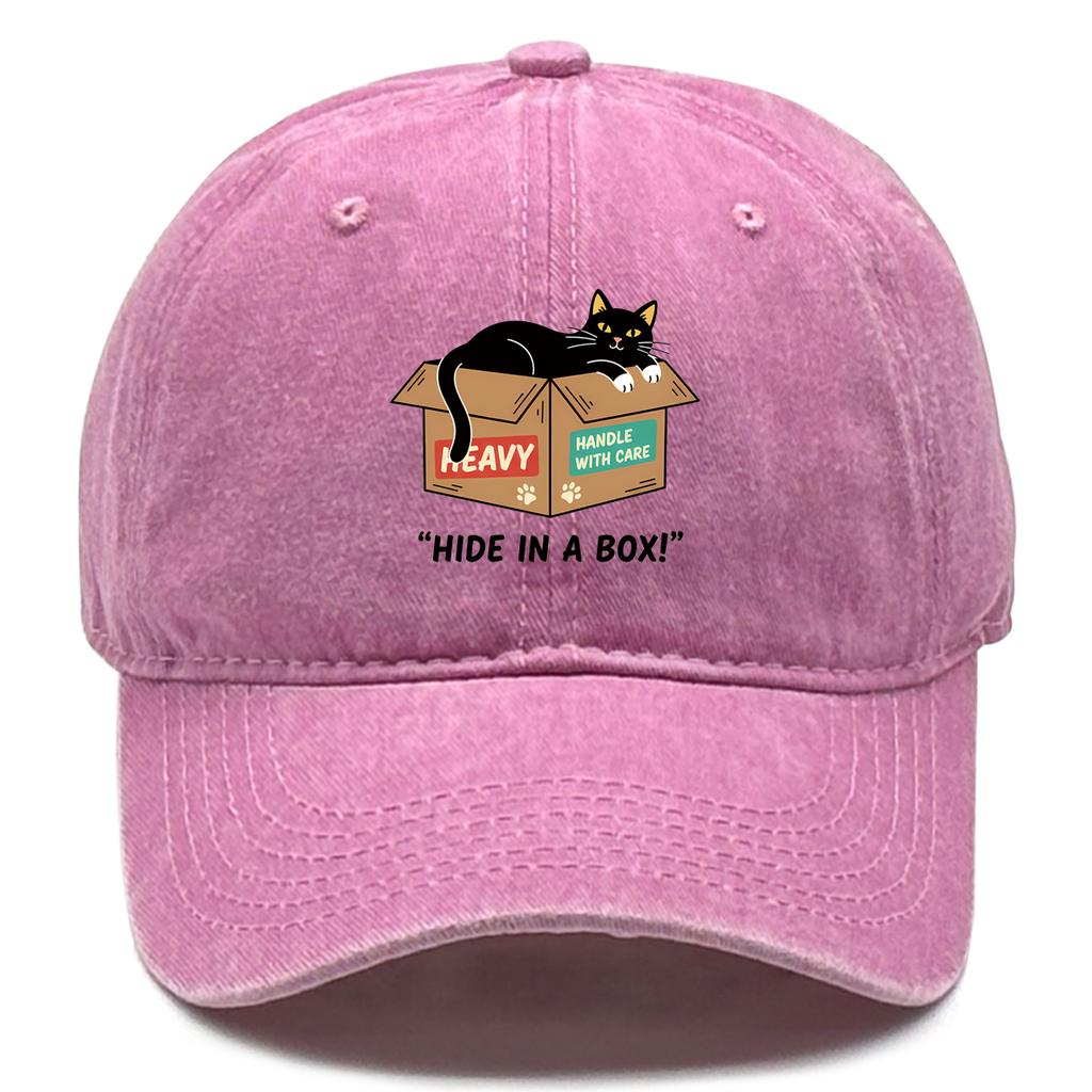 Cartoon Black Cat HIDE IN A BOX Printed Baseball Cap Adjustable Lightweight Baseball Hat All Season Slouchy Flat Cap For Gift