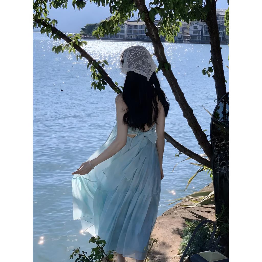 Wear a Resort Beach Skirt, a Super Fairy Floral Backless Slip Dress, and a Women's Long Skirt