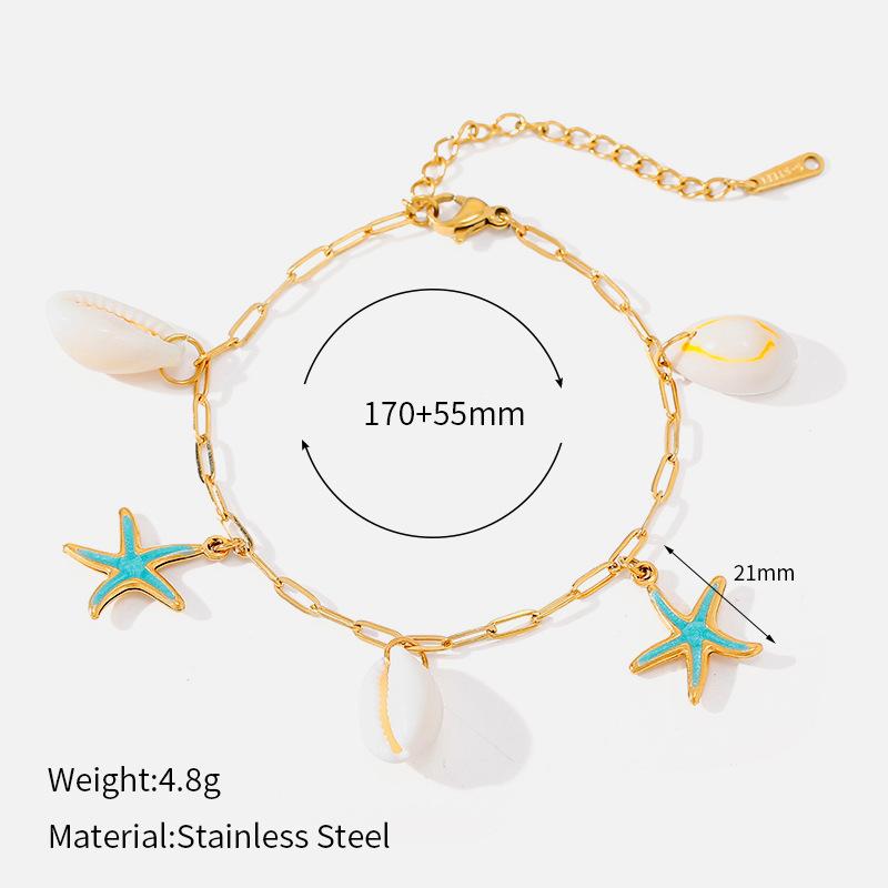 European and American vacation style starfish shell pendant 18K gold-plated necklace bracelet set light luxury niche design
