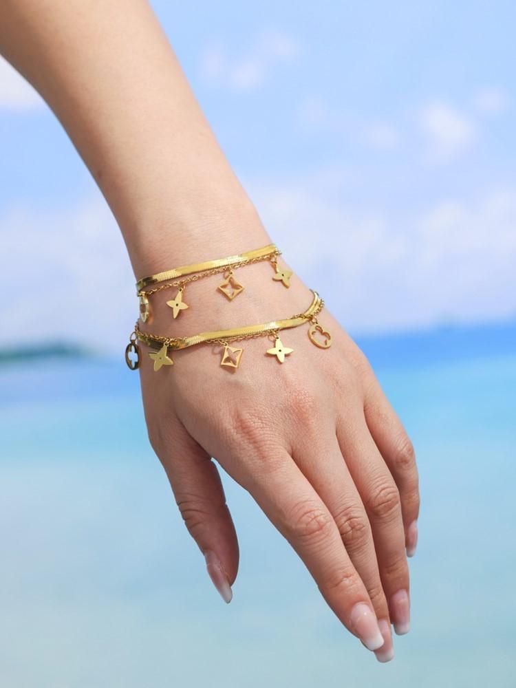 316L Stainless Steel Necklace Matching Bracelet Anklet For Women 18k Gold Plated Two-layer Charm Necklaces Bracelets Ankle Chain