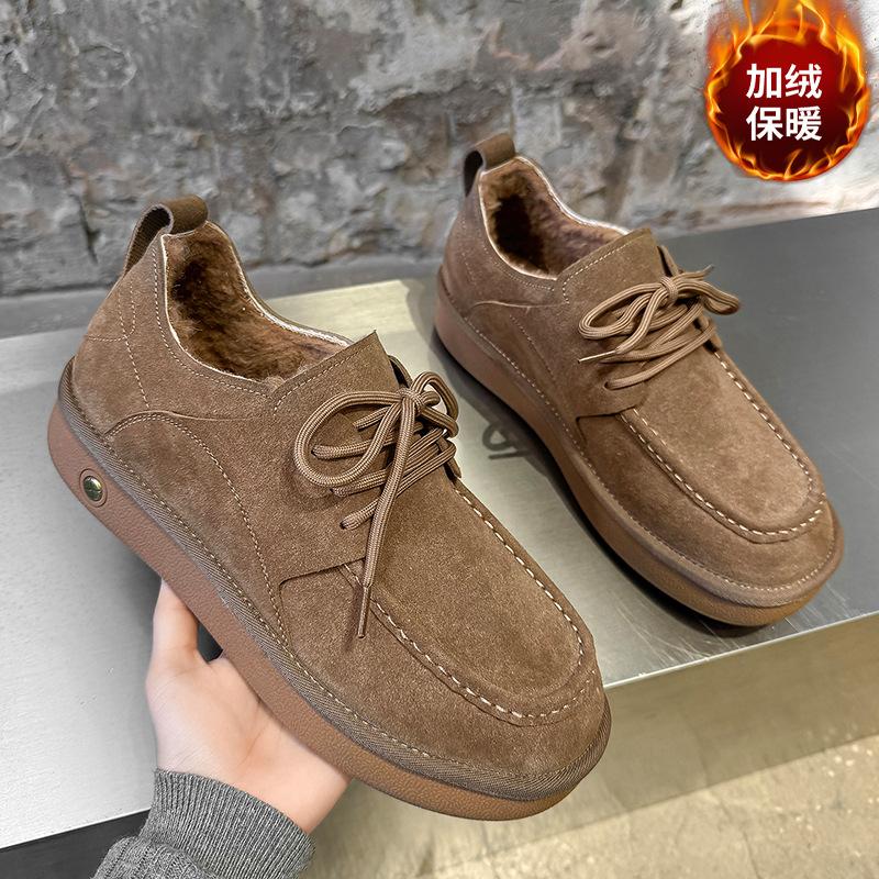 Fleece warm snow boots new winter thick-soled short tube lace-up thickened cold-proof cotton shoes
