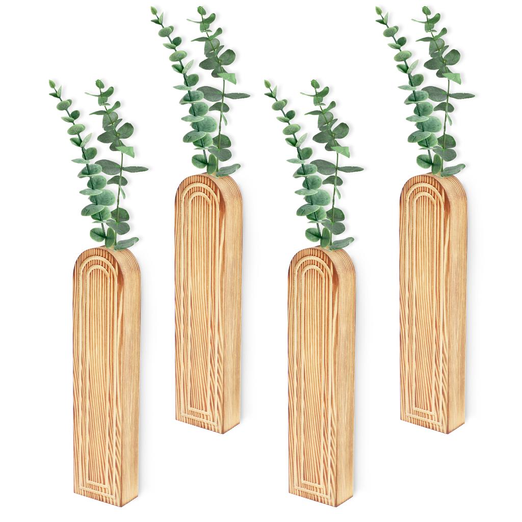 2/4 Pcs Wooden Wall Vase Modern Wall Mounted Vase Hanging Decorative Wood Wall Planter for Faux Plant Dried Flowers Home Decor