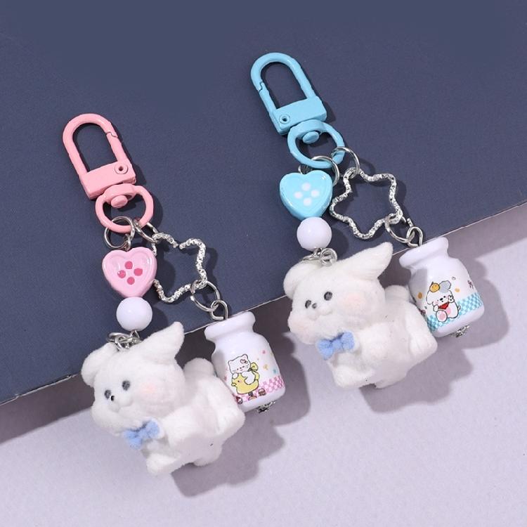 Aesthetic Keychains Purse Handbag Backpack Bag Pendant Charms Flocking Dog Keychains Charms Car Keyring for Women Girls
