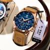 POEDAGAR P928 928 Waterproof Chronograph Luminous Hand Leather Stainless Steel Luxury Business Sports Quartz Watch for Men Reloj