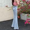 2025 Spring/Summer Women's High-Waist Flare Denim with 3D Bowknot - Slimming & Lifting