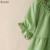 ZANZEA Damen Casual Rundhals Lose Sommer Kurzarm Bluse