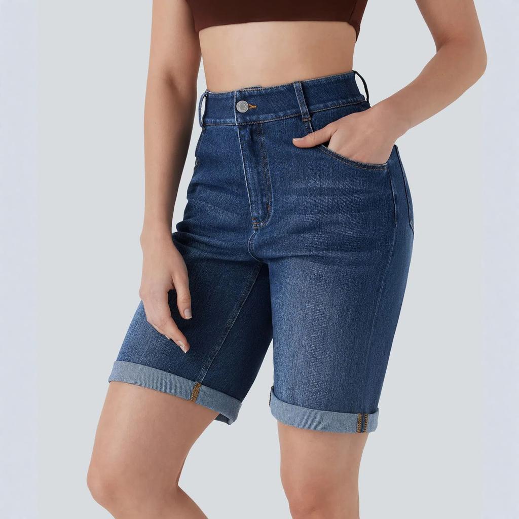 Womens High Waisted Jeans Stretchy Flared Straight Leg Loose Trendy Hem Denim Pants