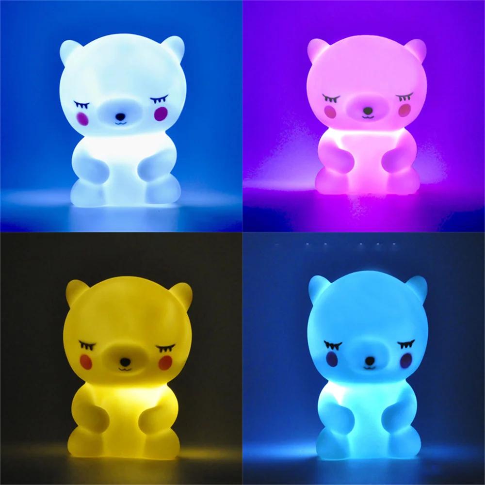 1PCS Cute LED Night Lights Bear Unicorn Dinosaur Rabbit Cartoon Animal Bedside Lamps For Children Bedroom Decor