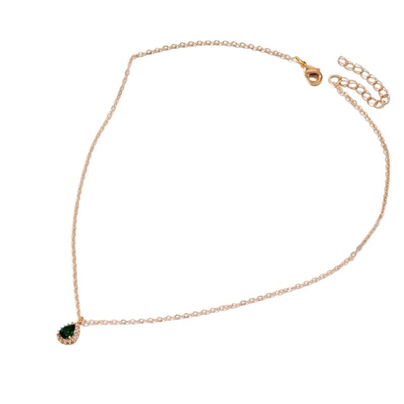 Exquisite Green Teardrop Synthetic Zircon Inlaid Necklace, Gold Tone Fashion Accessory Gift for Women