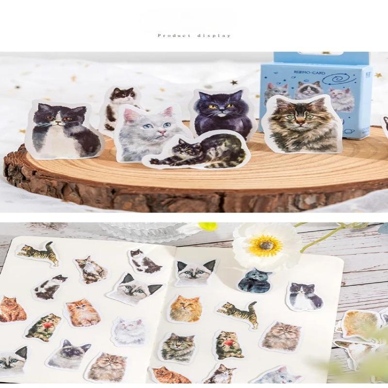 46Pcs Cute Cat Diary Decorative Boxed Stickers Kawaii Pets Scrapbooking Label Diary Album Journal Planner Student Supplies
