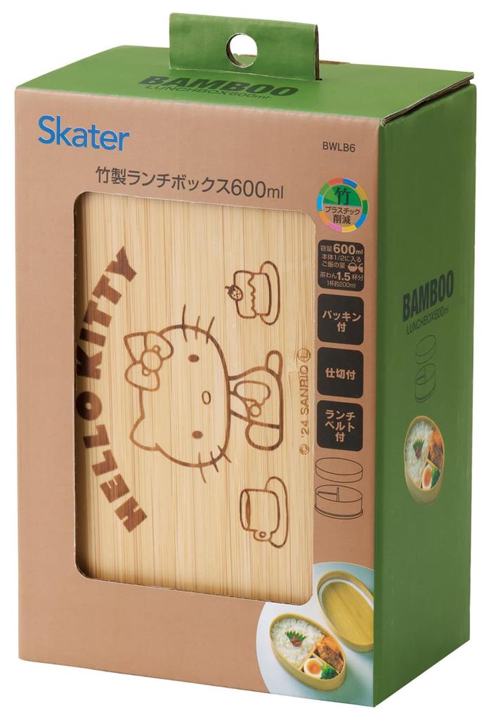 Skater Bamboo Lunch Japanese Oval with Dividers and Lunch Sanrio Hello Kitty Box, 600ml, Style, Shape, Belt, Design, BWLB6-A