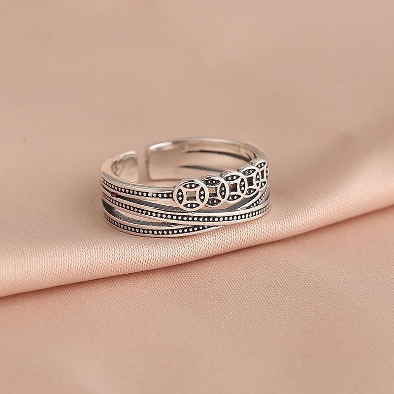 Bague Prospérité pour Femme Beixi Bijoux en Argent: Pièce d'argent S925 Rétro Design Ouvert