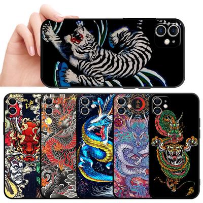 Black Soft Phone Case For Apple Iphone Xr 11 8 Plus 7 6s Se Xs X 13 Pro 12 Mini 14 Pro Max Fashion Chinese Tiger Dragon Cover