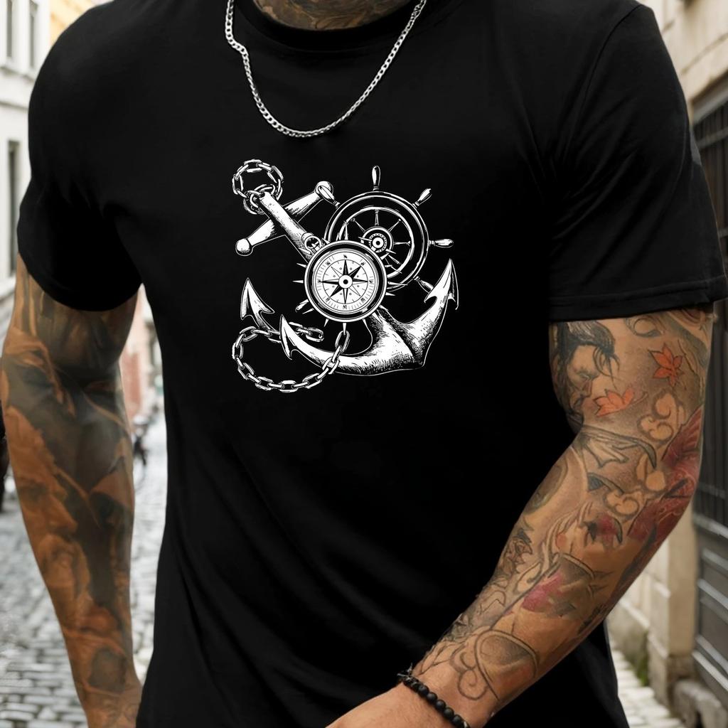Nautical Anchor Compass Print Modal Unisex Tshirt Soft Breathable Casual Short Sleeve Tee