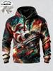 Felpa con Cappuccio in Pile Natalizio Stampata 3D Gambe di Babbo Natale Sfonda il Muro Striscia Arcobaleno Pullover Manica Lunga Tasca a Marsupio Felpa di Natale