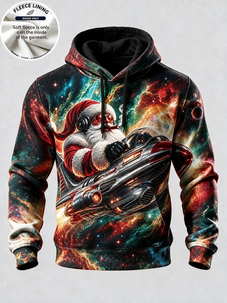 Felpa con Cappuccio in Pile Natalizio Stampata 3D Gambe di Babbo Natale Sfonda il Muro Striscia Arcobaleno Pullover Manica Lunga Tasca a Marsupio Felpa di Natale