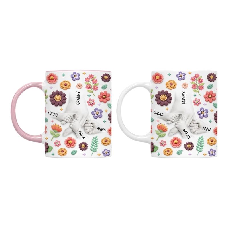 Artistic Florals Print Ceramic Mug Holding Mum Hand Designs Drinking Cup Great For Home Offices Or Cafes