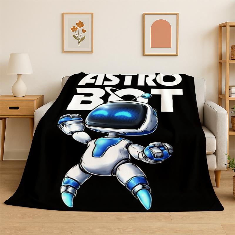 Pătură de flanelă de desene animate Astro Bot, Pătură moale și caldă pentru dormitor, sufragerie, pat, călătorie, camping, picnic, Cadou pentru copii